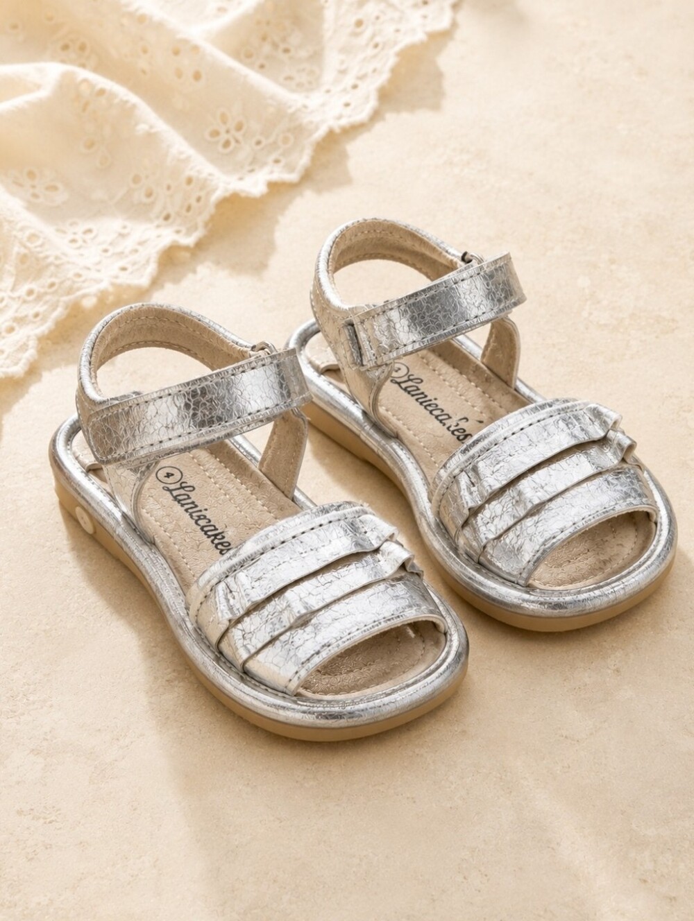 Laniecakes Silver Squeaker Sandals Girls Toddler Size 4 Metallic Boutique